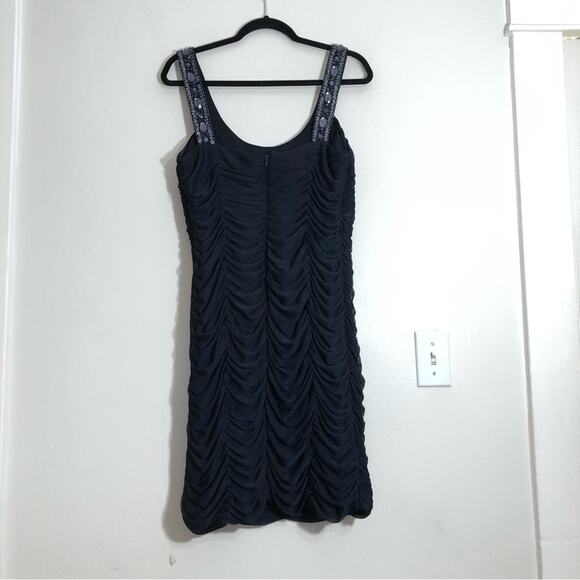 Xscape Navy Blue Ruched Bejeweled Sequin Bodycon Mini Dress 16 - Picture 2 of 9